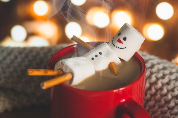 a snowman in hot cocoa