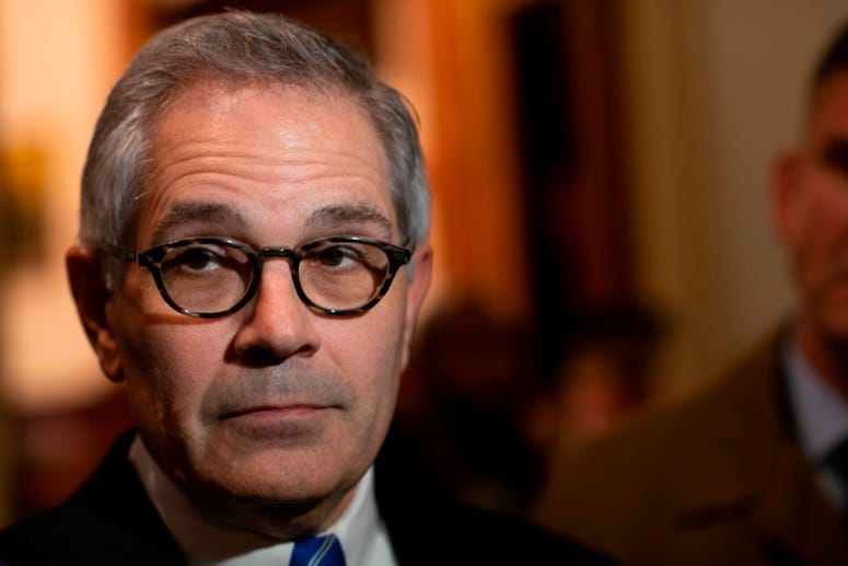 Philadelphia District Attorney Larry Krasner addresses the media after a press conference announcing Danielle Outlaw as the new Police Commissioner on December 30, 2019 in Philadelphia, Pennsylvania.
