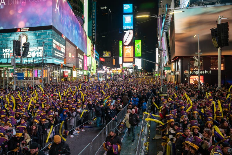 Revelers at Times Square during the New Year's Eve celebration on December 31, 2019 in New York City
