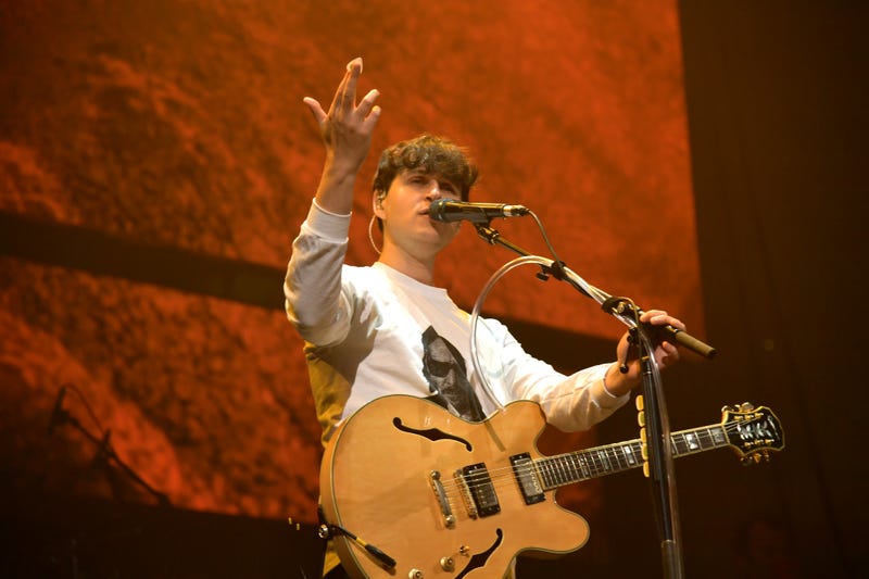 Ezra Koenig of Vampire Weekend on stage at "Not So Silent Night," a RADIO.COM Event