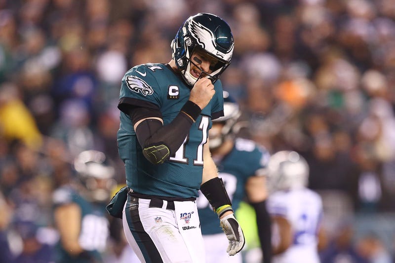 Carson Wentz showing his frustration in a game against Dallas