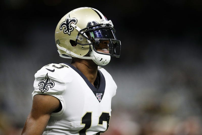Michael Thomas looks on during a Saints game.