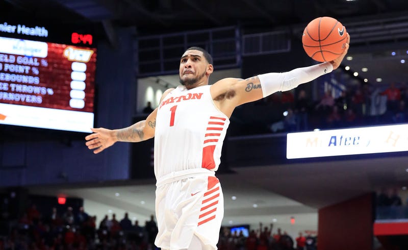 Obi Toppin skies toward the basket for a dunk.