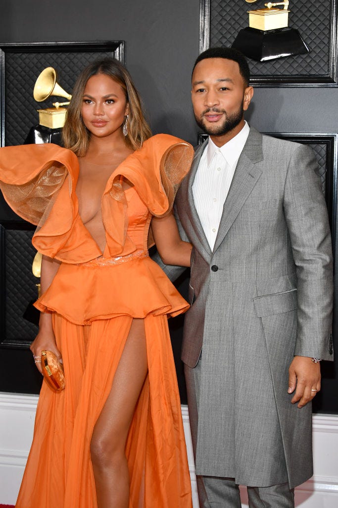 Chrissy Teigen and John Legend attends the 62nd Annual GRAMMY Awards at Staples Center on January 26, 2020 in Los Angeles, California.