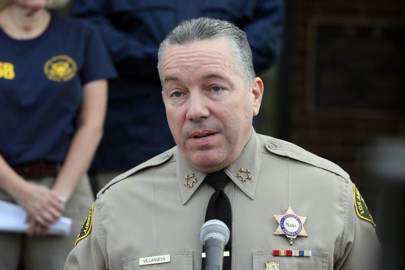 Los Angeles County Sheriff Alex Villanueva speaks at a news conference.