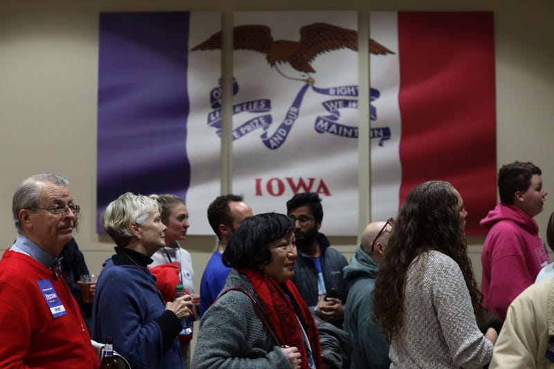 Supporters wait to enter a caucus night event of Democratic president candidate Sen. Bernie Sanders (I-VT) February 3, 2020 in Des Moines, Iowa. Iowa is the first contest in the 2020 presidential nominating process with the candidates then moving on to New Hampshire.