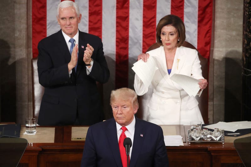 House Speaker Rep. Nancy Pelosi (D-CA) rips up pages of the State of the Union speech after U.S. President Donald Trump finishes his State of the Union speech in the chamber of the U.S. House of Representatives on February 04, 2020 in Washington, DC. President Trump delivers his third State of the Union to the nation the night before the U.S. Senate is set to vote in his impeachment trial.