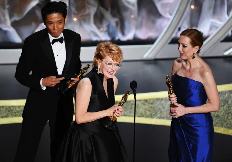 Kazu Hiro, Vivian Baker, and Anne Morgan accept the Makeup and Hairstyling award for 'Bombshell' onstage during the 92nd Annual Academy Awards at Dolby Theatre on February 09, 2020 in Hollywood, California