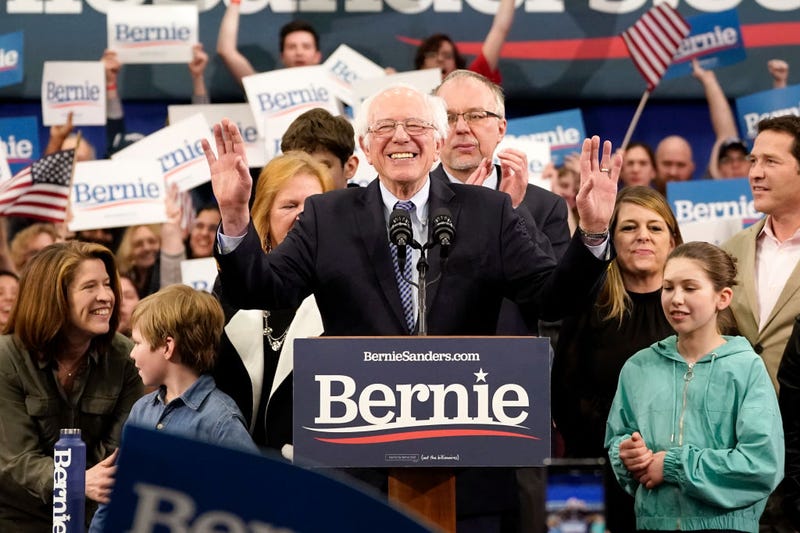 Democratic presidential candidate Sen. Bernie Sanders (I-VT) speaks during a primary night event on February 11, 2020 in Manchester, New Hampshire. New Hampshire voters cast their ballots today in the first-in-the-nation presidential primary.