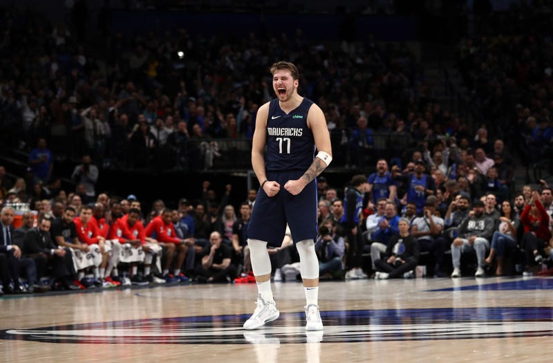 Dallas guard Luka Doncic shows his approval after a big play