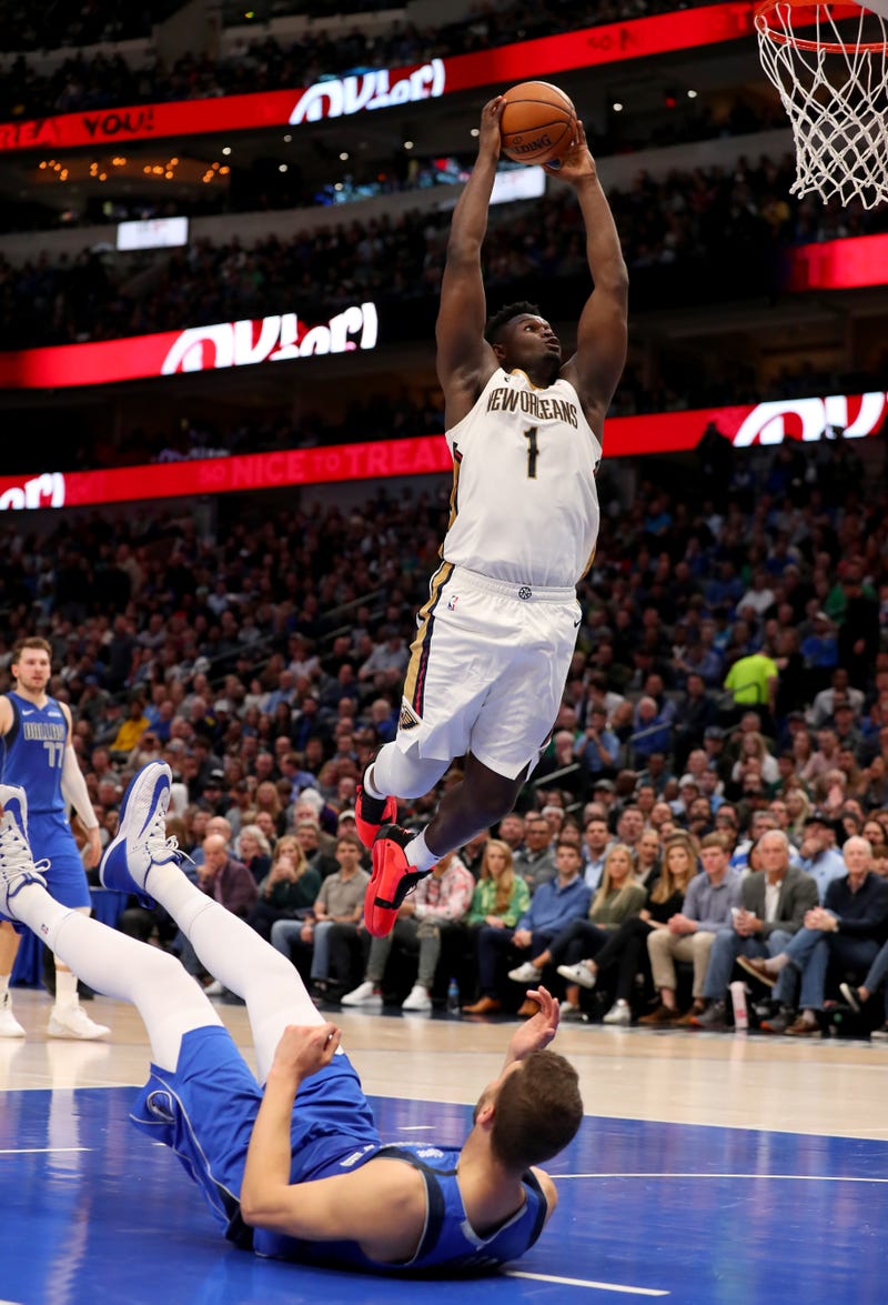 New Orleans forward Zion Williamson attacks the basket