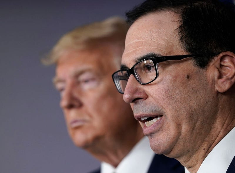Treasury Secretary Steven Mnuchin at a press conference with President Trump