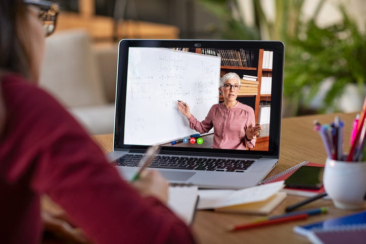 Student watching an online lesson