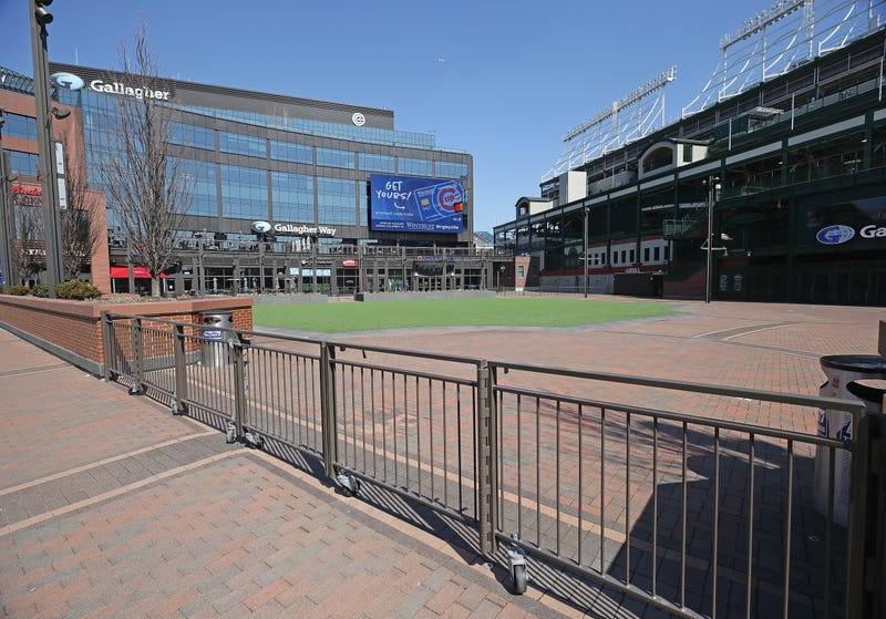A view of the closed park of Gallagher Way next to Wrigley Field