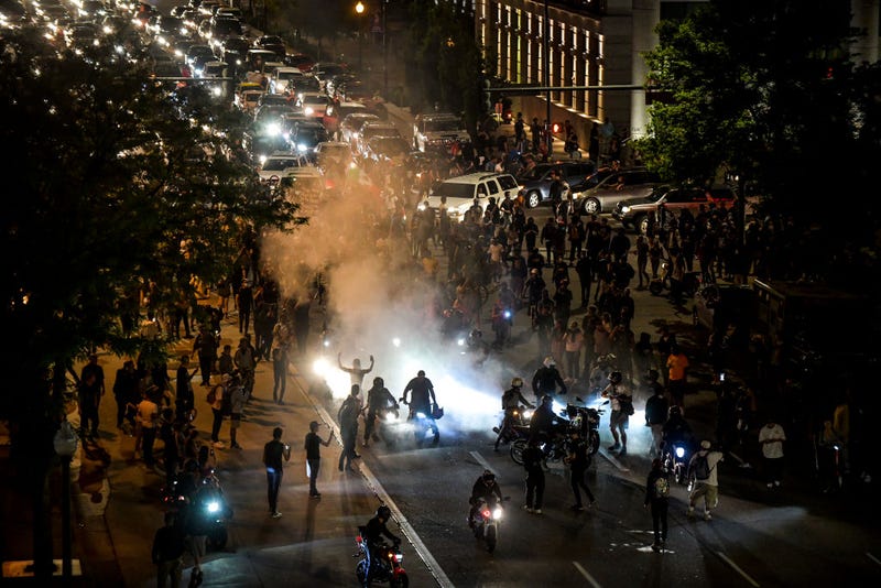 People fill the streets next to the Colorado state capitol during a protest on May 29, 2020 in Denver, Colorado. This was the second day of protests in Denver, with more demonstrations planned for the weekend.