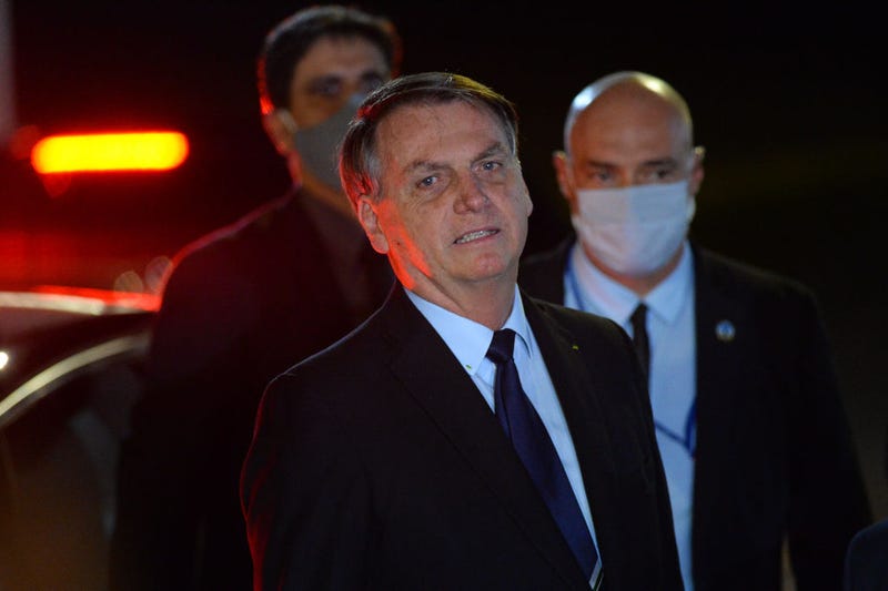 President of Brazil Jair Bolsonaro reacts during a conference with the press and supporters at Alvorada Palace on June 05, 2020 in Brasilia, Brazil.