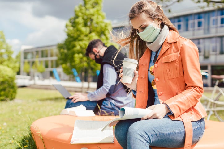 College students working outside