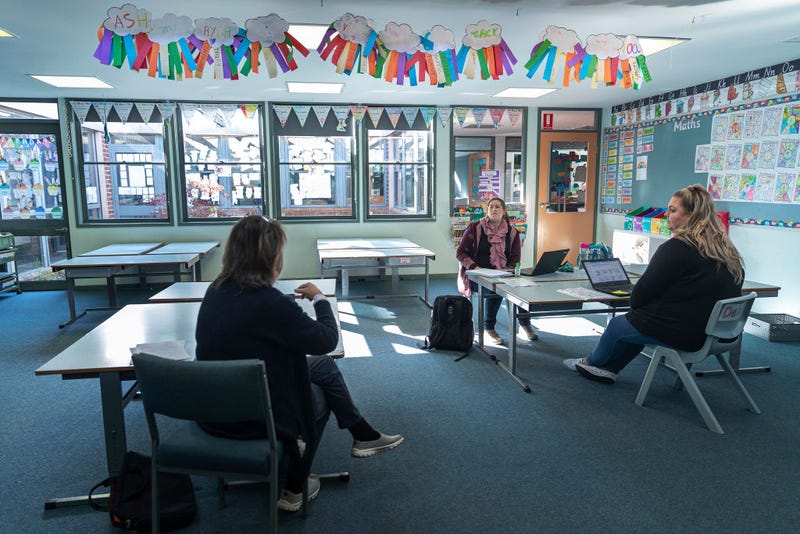 Grade 2 teachers participate in a meeting in preparation for opening next week at Lysterfield Primary School on May 22, 2020 in Melbourne, Australia. Students from prep to year two and years 11 and 12 will return to classrooms on May 26th with years three to 10 returning on June 10. Victorian schools closed on March 25 to help stop the spread of COVID-19.