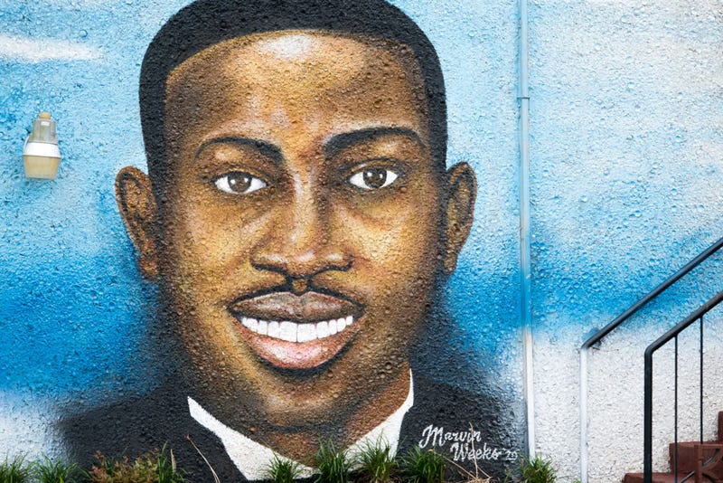 A mural depicting Ahmaud Arbery on July 17, 2020 in Brunswick, Georgia.