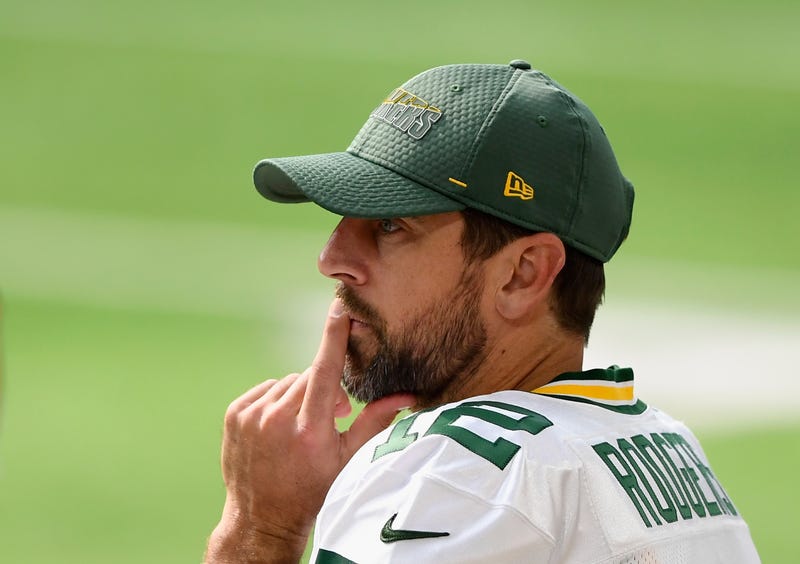 Green Bay Packers quarterback Aaron Rodgers on the sideline.