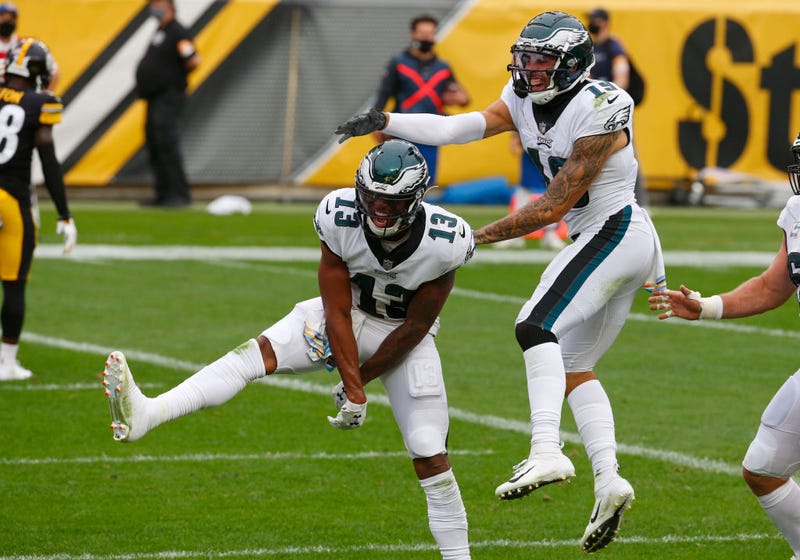Travis Fulgham celebrates in a game against the Steelers.
