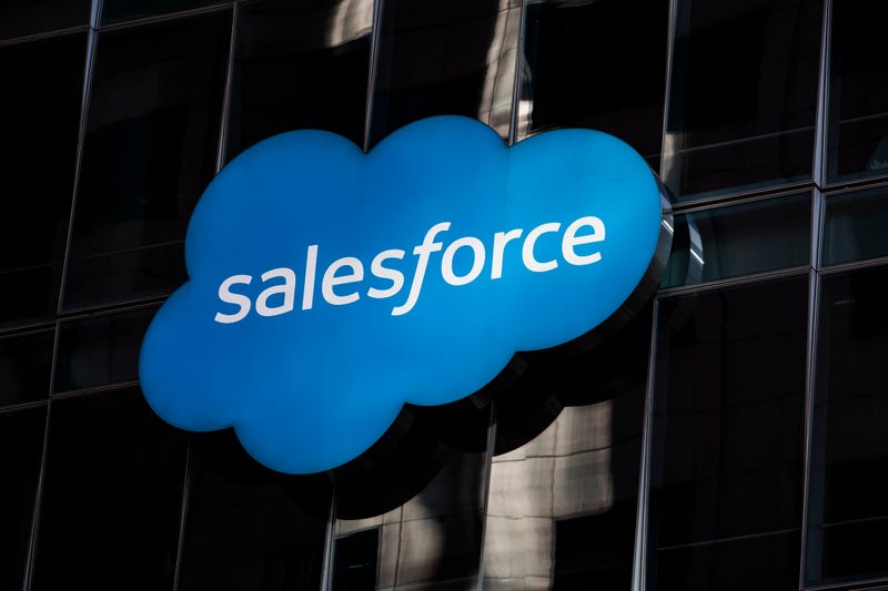 The Salesforce logo is seen at its headquarters on December 1, 2020 in San Francisco, California.