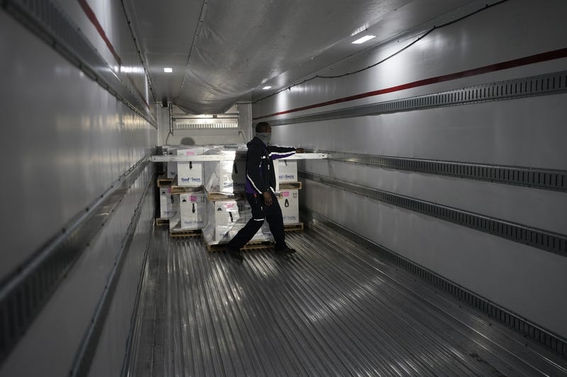 Boxes containing the Pfizer-BioNTech COVID-19 vaccine are prepared to be shipped at the Pfizer Global Supply Kalamazoo manufacturing plant on December 13, 2020 in Portage, Michigan.