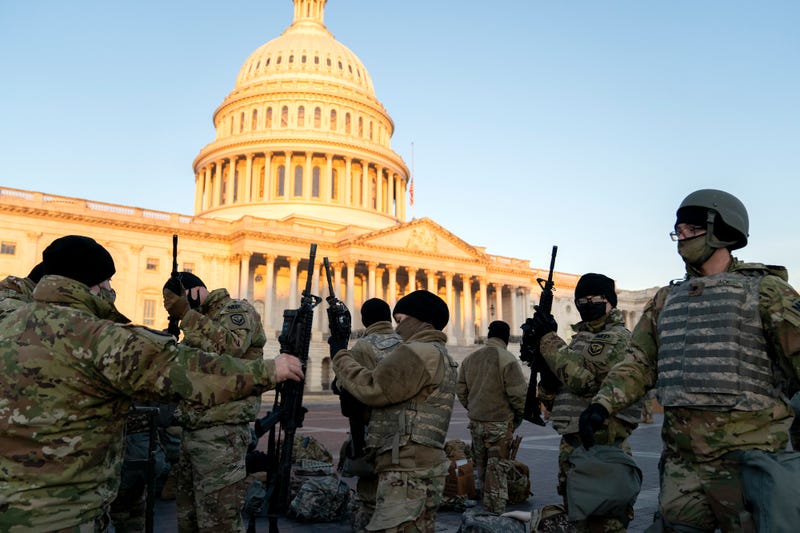 Weapons are distributed to members of the National Guard outside the U.S. Capitol on January 13, 2021 in Washington, DC.