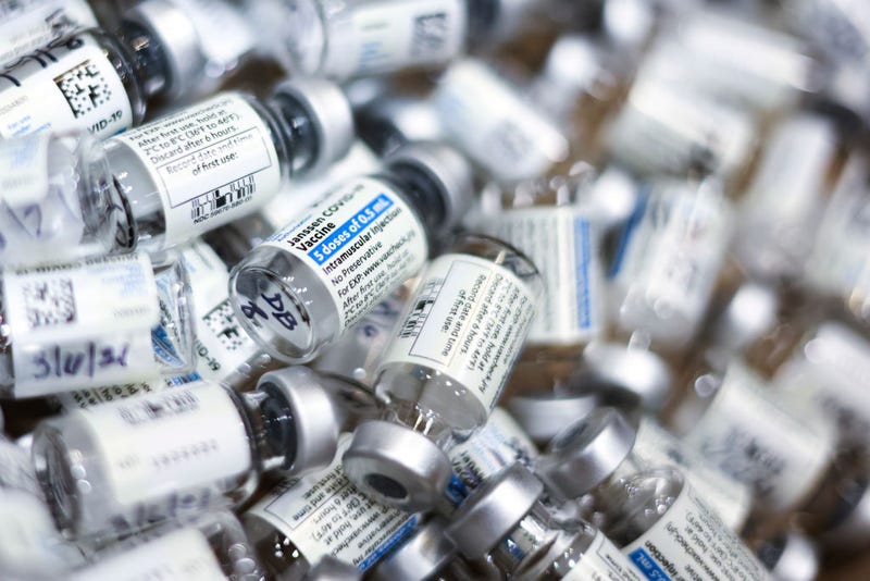 Used vials of the Johnson & Johnson COVID-19 vaccine.