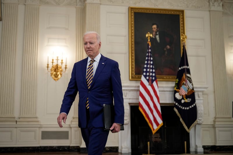 President Joe Biden departs after speaking about the nation's COVID-19 response.