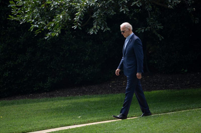 President Joe Biden walks toward Marine One to head to a town hall event in Ohio.