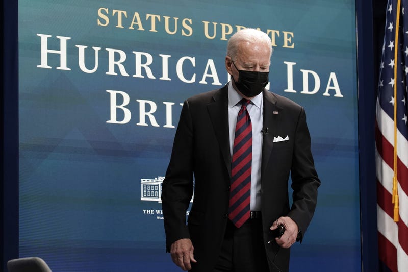 U.S. President Joe Biden arrives for a virtual Hurricane Ida briefing at the White House in Washington, D.C, U.S, on Monday, Aug. 30, 2021. Biden vowed Monday to continue providing federal support in the aftermath of Hurricane Ida, which made landfall south of New Orleans and has left more than a million homes and businesses without power.