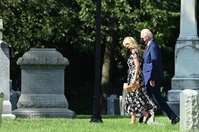 President Joe Biden and First Lady Jill Biden arrive at St. Joseph on the Brandywine church in Wilmington, Delaware, on September 4, 2021.