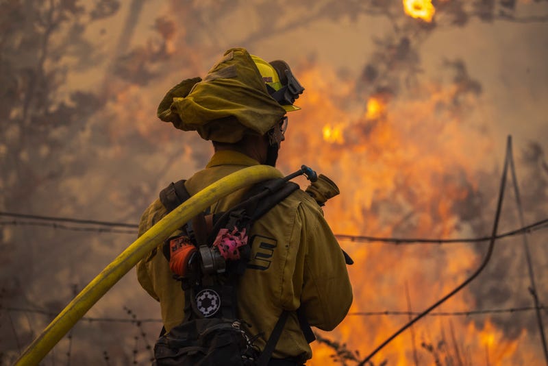 ThermometA firefighter battles the Alisal Fire on October 12, 2021, near Goleta, California.er