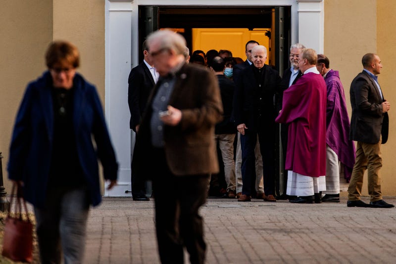 US President Joe Biden departs St Joseph on the Brandywine Catholic Church following mass in Wilmington, Delaware, on March 5, 2022.