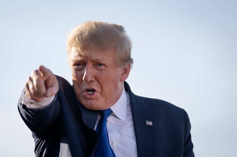 Former U.S. President Donald Trump arrives during a rally hosted by the former president at the Delaware County Fairgrounds on April 23, 2022 in Delaware, Ohio.