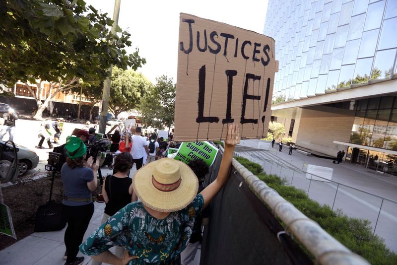 Activists protest over abortion rights on June 24, 2022, in downtown Los Angeles.