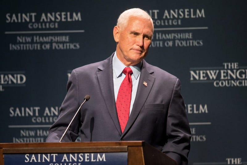 Former Vice President Mike Pence speaks at "Politics & Eggs" at the New Hampshire Institute Politics at St. Anselm College on August 17, 2022 in Manchester, New Hampshire.