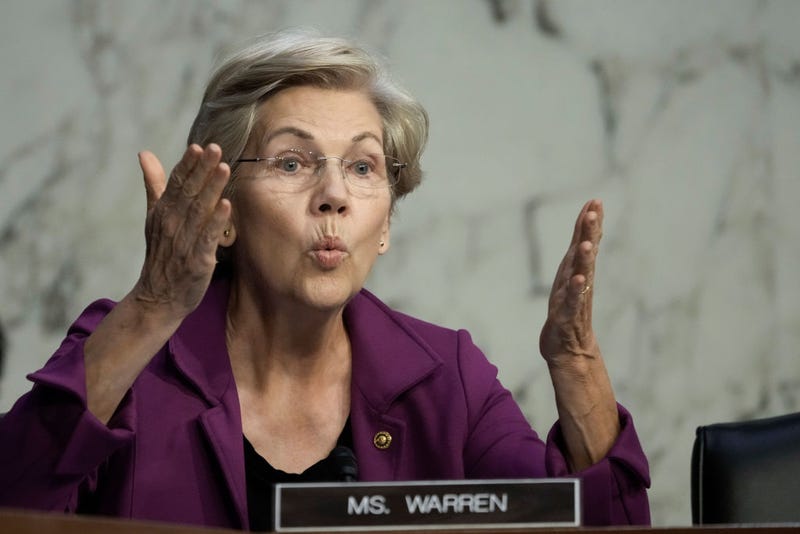 Sen. Elizabeth Warren (D-MA) questions executives of the nation's largest banks during a Senate Banking, Housing, and Urban Affairs Committee hearing on Capitol Hill September 22, 2022 in Washington, DC. The committee held the hearing for annual oversight of the nation's largest banks. (Photo by Drew Angerer/Getty Images)