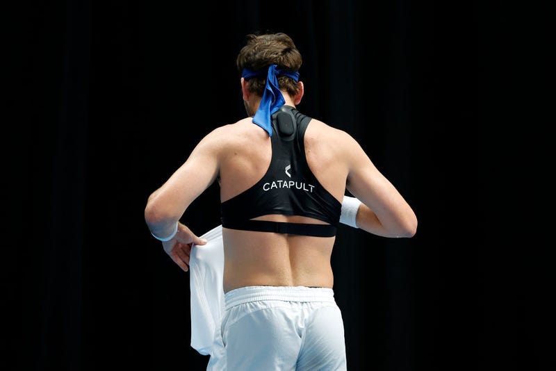 Cameron Norrie wears a Catapult GPS vest to track his movements and acceleration during his singles match