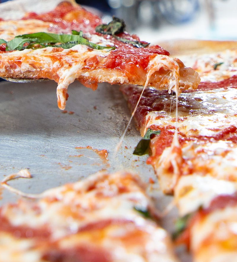 A Margherita pie is seen served at the famous Lombardi's Pizza amid the COVID-19 pandemic