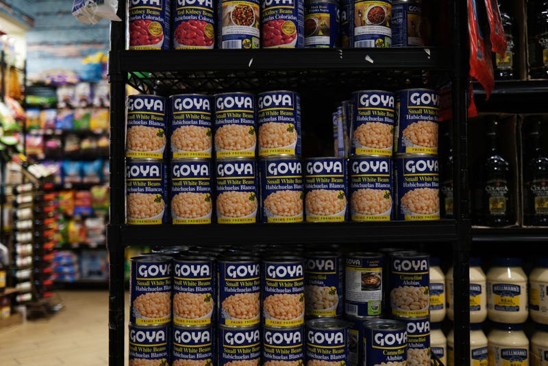 Cans of Goya food products are displayed on a shelf in a store on July 16, 2020 in New York City. Donald and Ivanka Trump shared images of themselves holding Goya Foods products after the head of Goya expressed his support for President Trump. Activists and consumers have called for a boycott of Goya, a company with a large Hispanic client base, following the news of the CEO’s support for Trump.