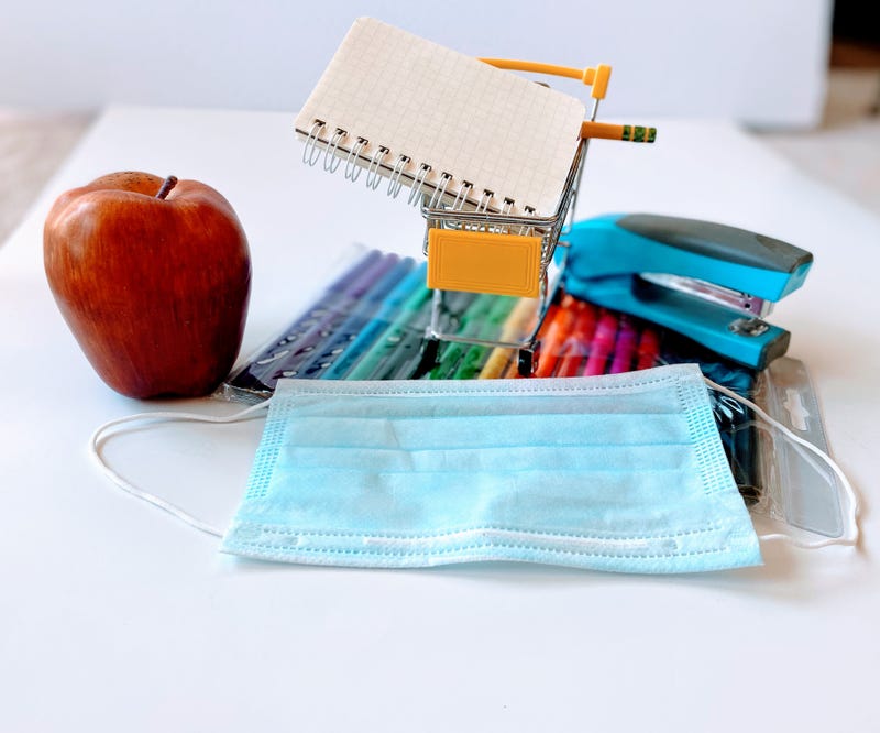 School supplies and face mask