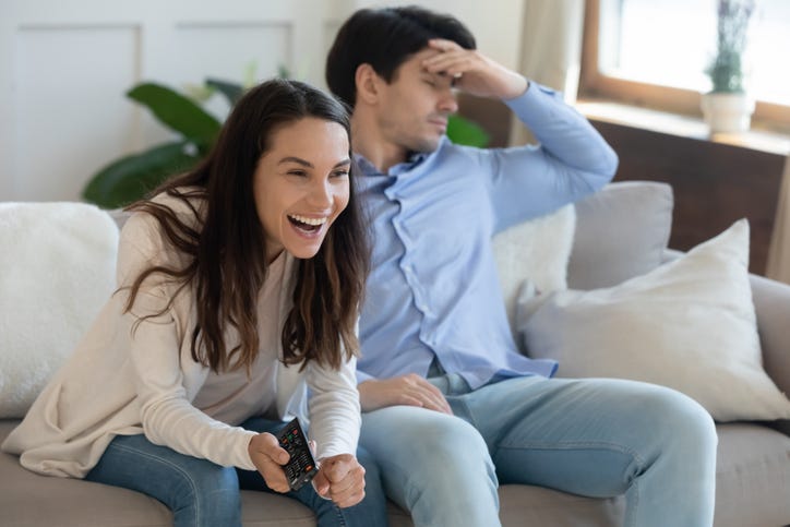 Happy woman, sad man