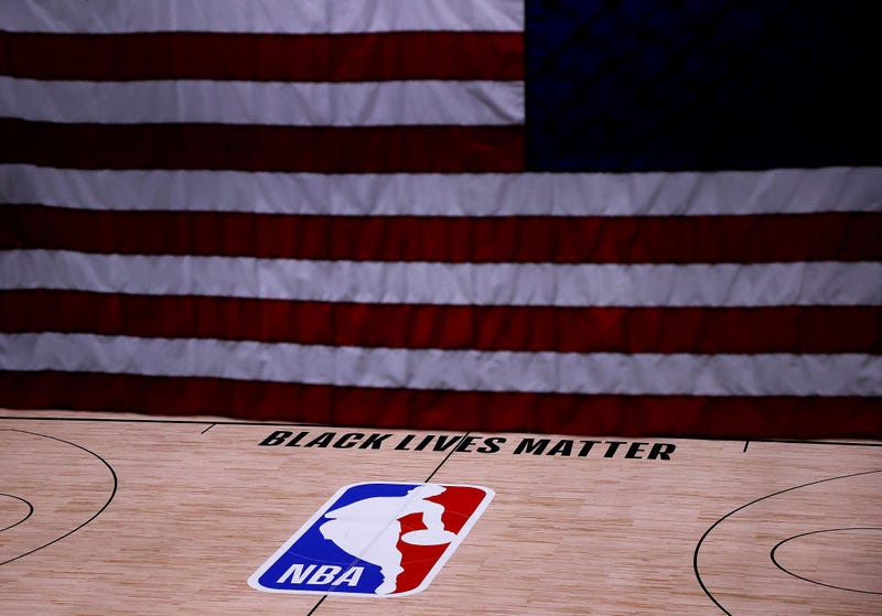 The Black Lives Matter logo is seen on an empty court as all NBA playoff games were postponed today during the 2020 NBA Playoffs at The Field House at ESPN Wide World Of Sports Complex on August 27, 2020 in Lake Buena Vista, Florida. NBA players have reportedly decided to resume the season after their walkout of playoff games on Wednesday to protest the shooting of Jacob Blake in Kenosha, Wisconsin.