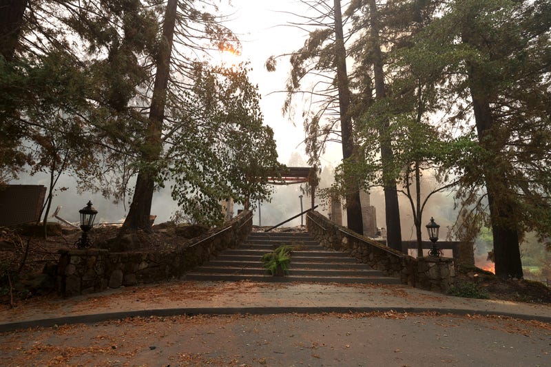 A stairway leads to the destroyed main building and restaurant at Meadowood Napa Valley luxury resort after the Glass Incident Fire moved through the area on September 28, 2020 in St. Helena, California.