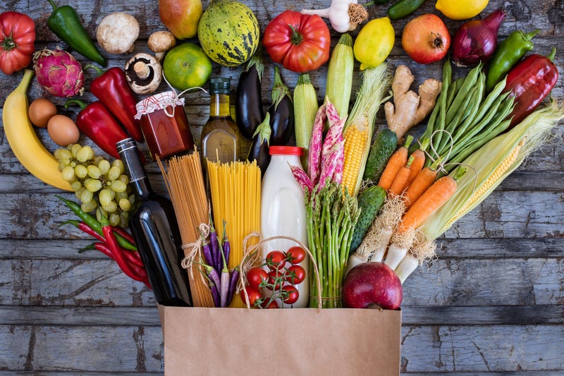 fresh vegetables in a paper bag