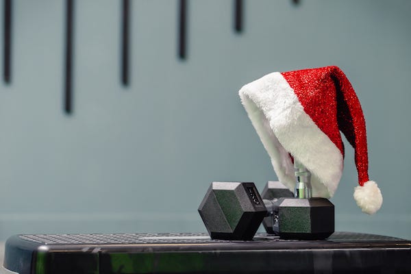 Santa's hat on dumbbells