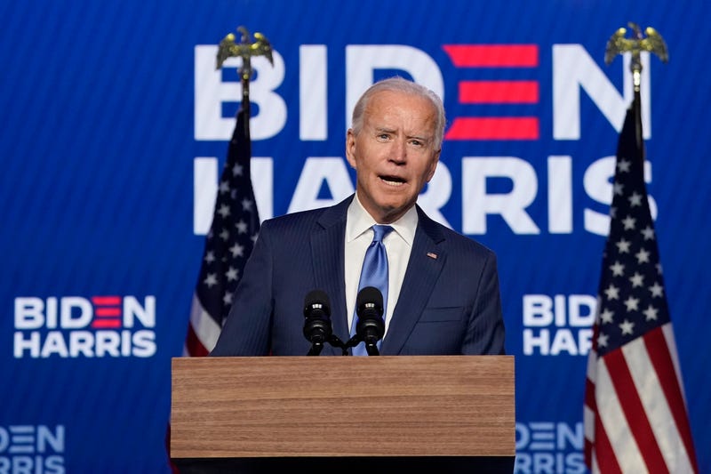 Democratic presidential nominee Joe Biden addresses the nation at the Chase Center November 06, 2020 in Wilmington, Delaware.