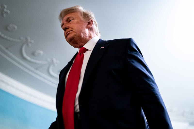 President Donald Trump leaves after speaking in the Diplomatic Room of the White House on Thanksgiving on Nov. 26, 2020, in Washington, D.C.